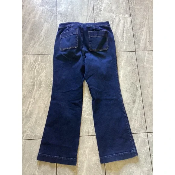 Talbots Womens 12P Dark Wash Flare Jean Sailor Button Detail - Picture 3 of 6